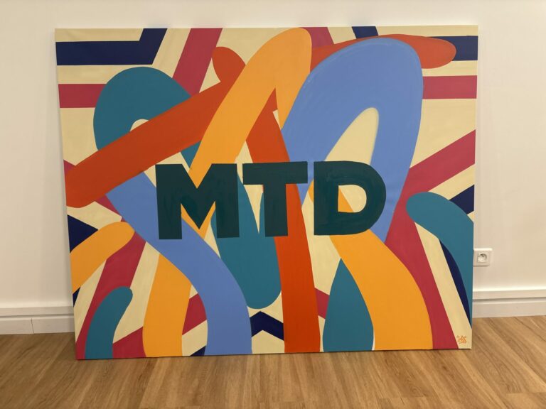 Toile finale du live painting participatif de MTD, aux couleurs de l'entreprise