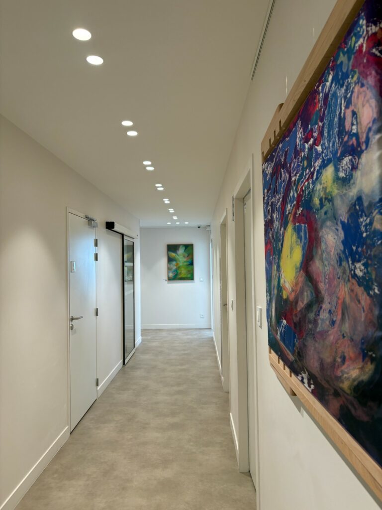 Couloir du Cabinet dentaire de l'Est décoré d'œuvres de Camille Boileau en location